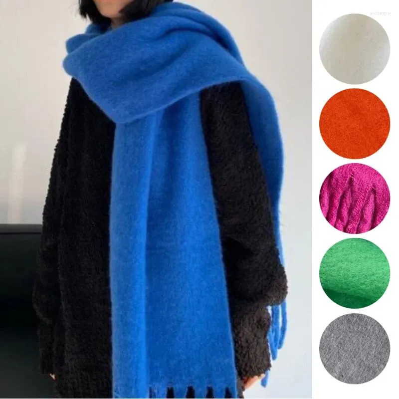 Bufandas Color brillante Bufanda esponjosa Espesada Cálida Silenciador Clásico Borla Larga Unisex Pareja Imitación Cashmere Lujo DIY