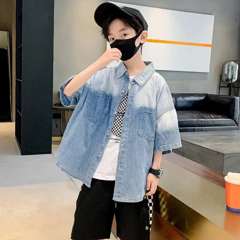 Blazer Moda Bambini Camicie Da Ragazzo Casual Manica Corta Camicia