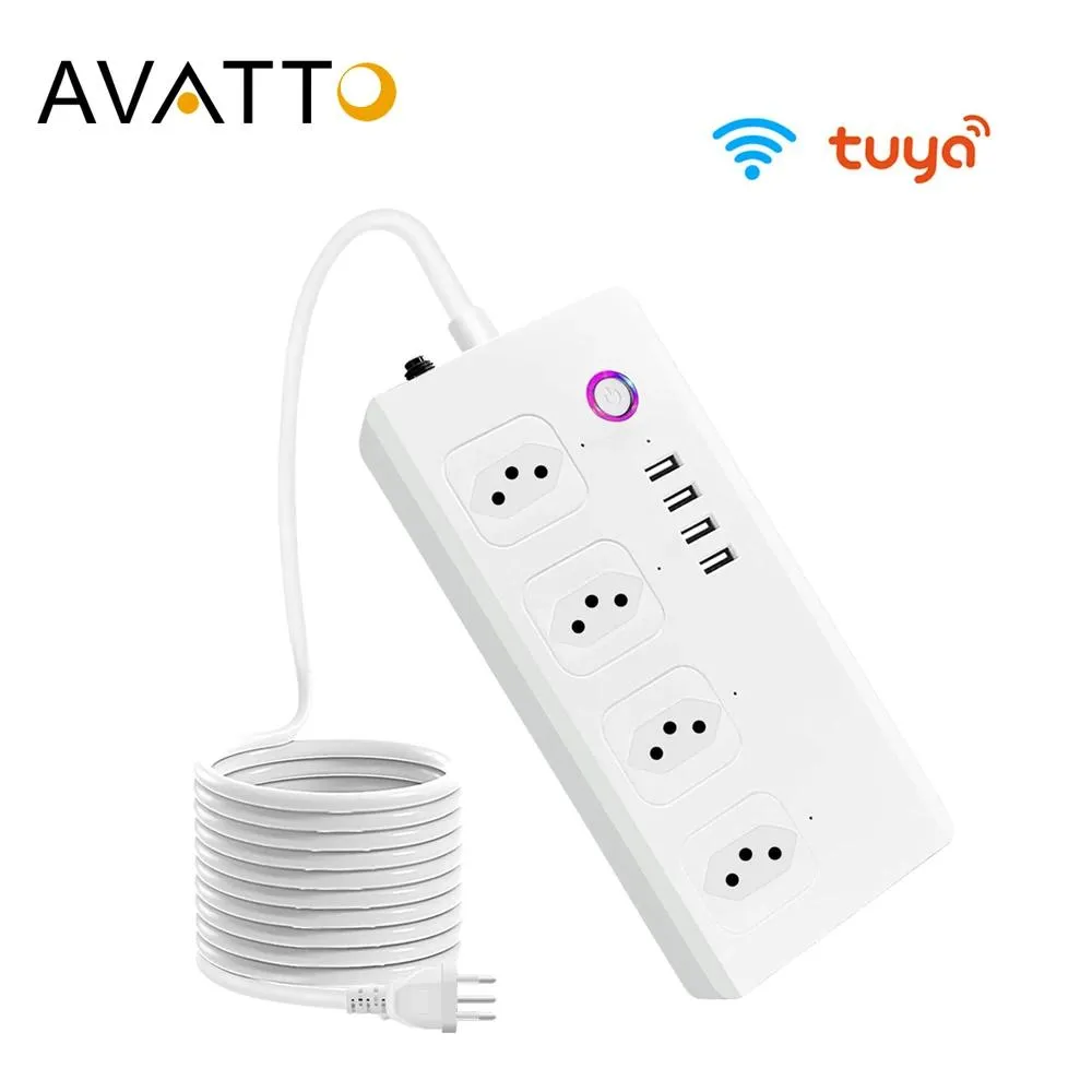 Plugues Avatto Brasil Wifi Smart Power Strip com 4 tomadas 4 portas USB, cabo de extensão de 1,4 m funciona com Alexa, Google Home