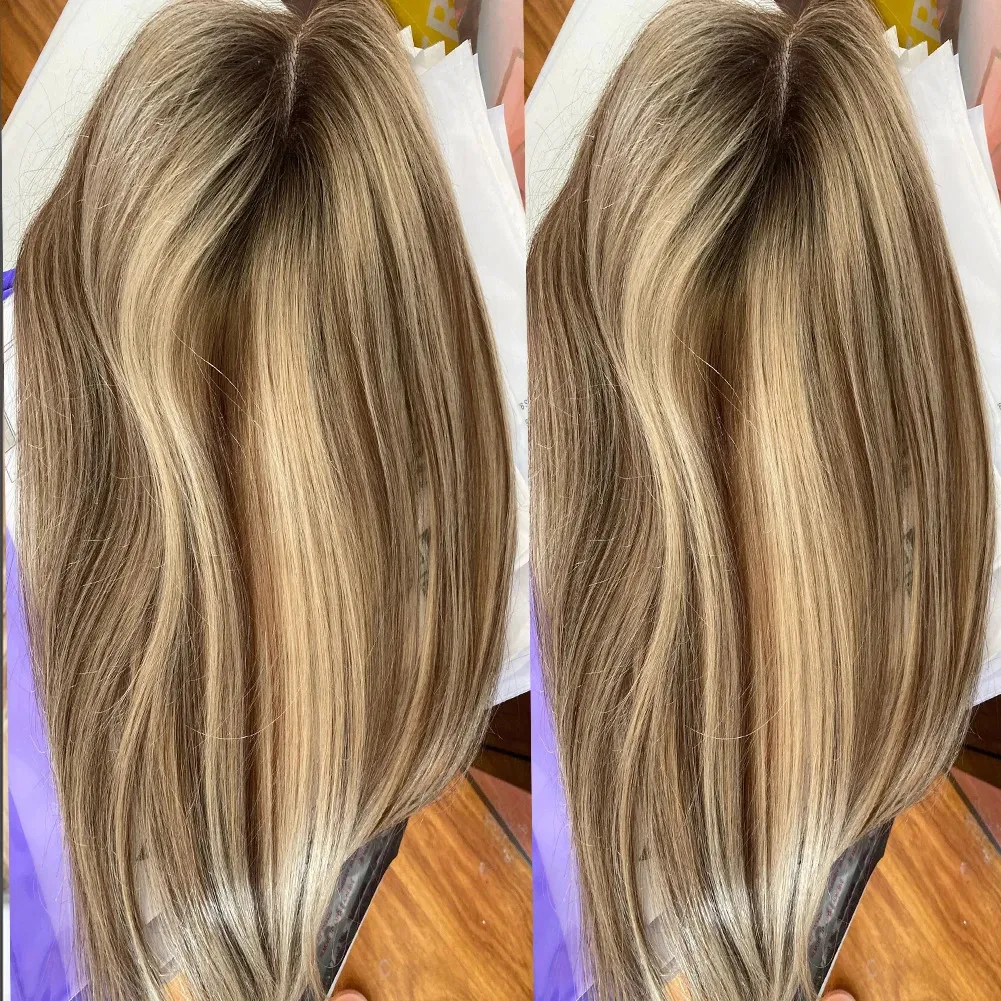 Spetsspår 8 "-20 '' 8x13cm Höjdpunkt Brun och blond färg rak kvinnor topper europeisk mänsklig hår remy naturlig toupee ersättning 231215