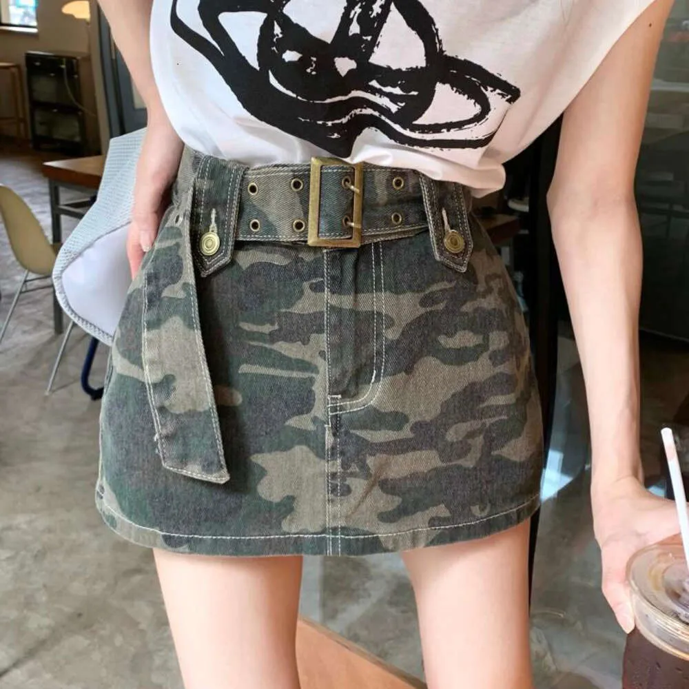 Y2K American New Retro Sweet and Cool Spice Girl Camouflage Women's Denim 2023 Summer Trend A High Waist Pocket Hip Skirt