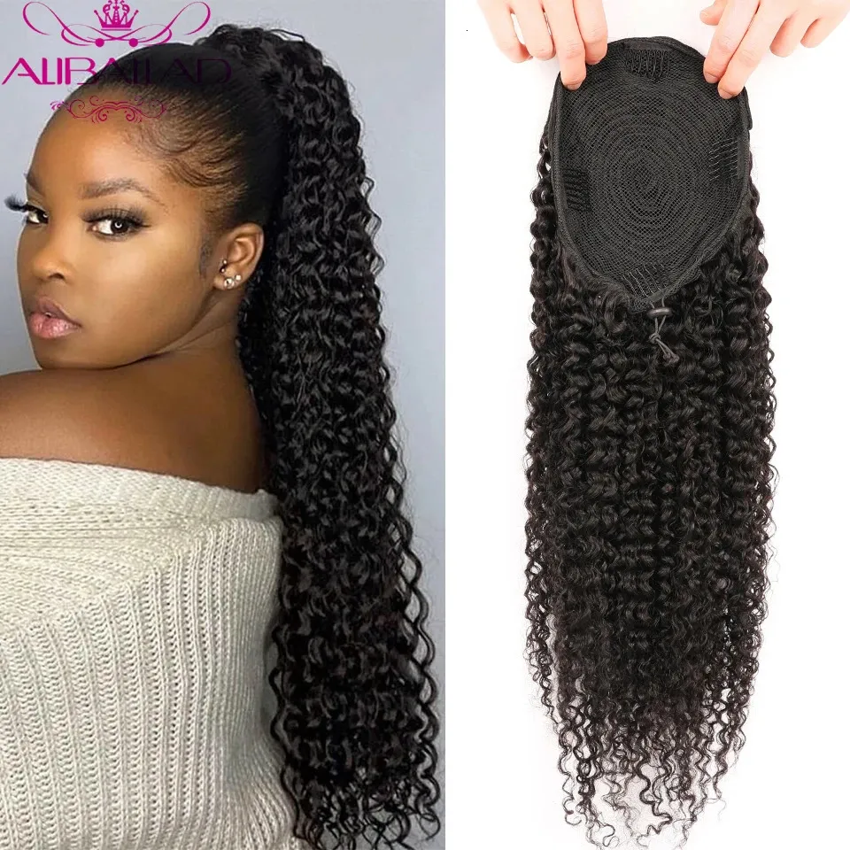 Syntetiska peruker Alibaba Twisted Curled hästsvans flätan remi Human Hair Brasiliansk afrikansk klipplängd 100G150G Kvinnor 231215