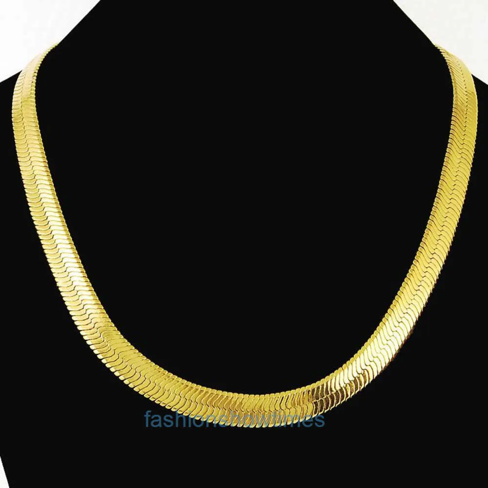 Designer Cuban Necklace Thin Soft Herringbone Chain Necklace Pure Gold Color 18K Yellow Plated Punk Hip Hop Jewelry For Mens Boys 10mm