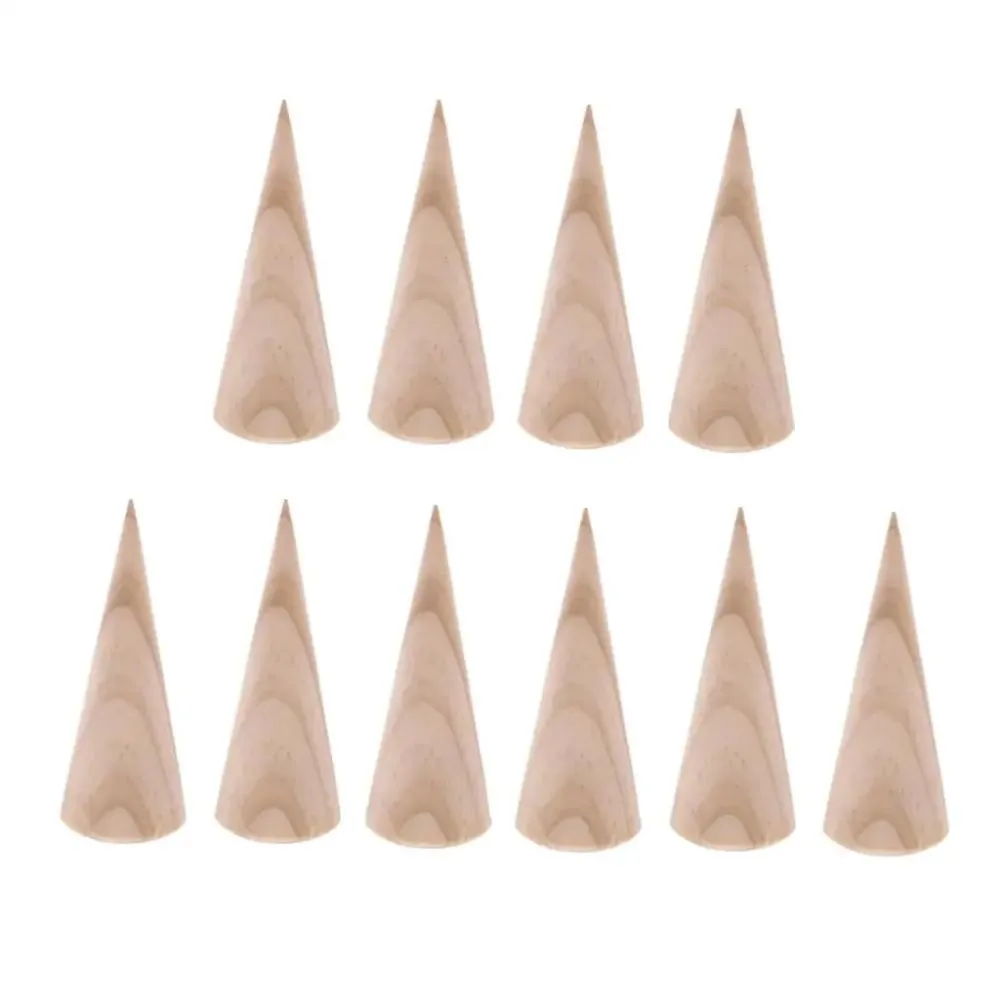 10Pcs Wooden Cone Wedding Wood Jewelry Display Holder Organizer 3 X 8cm