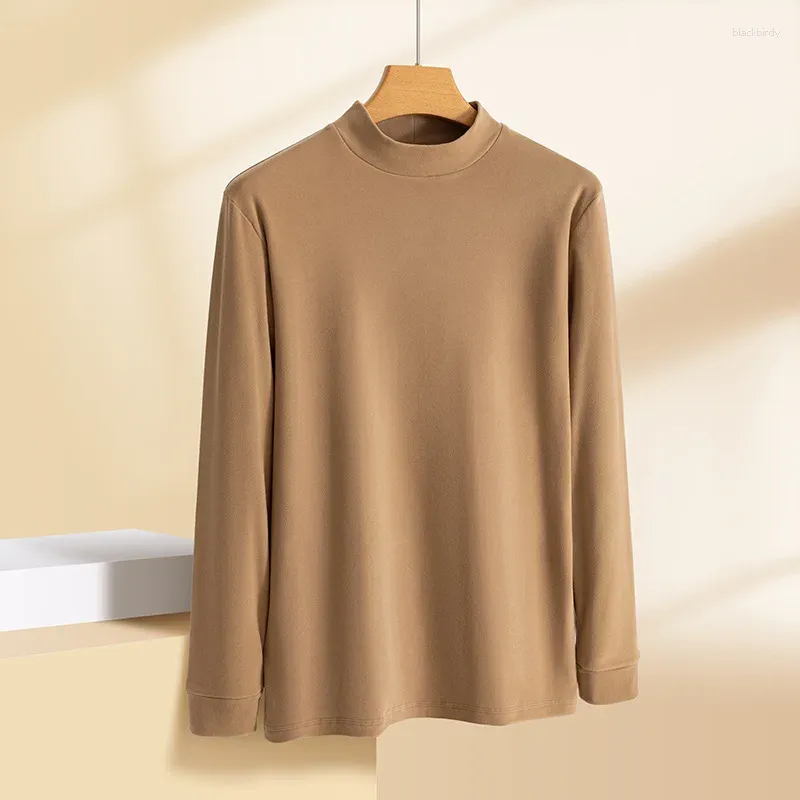 Men's T Shirts BROWON Brand For Men 2023 Autumn Solid Color Casual Warm Winter Clothes Darlon Turtleneck Long Sleeve Tee Tops Male