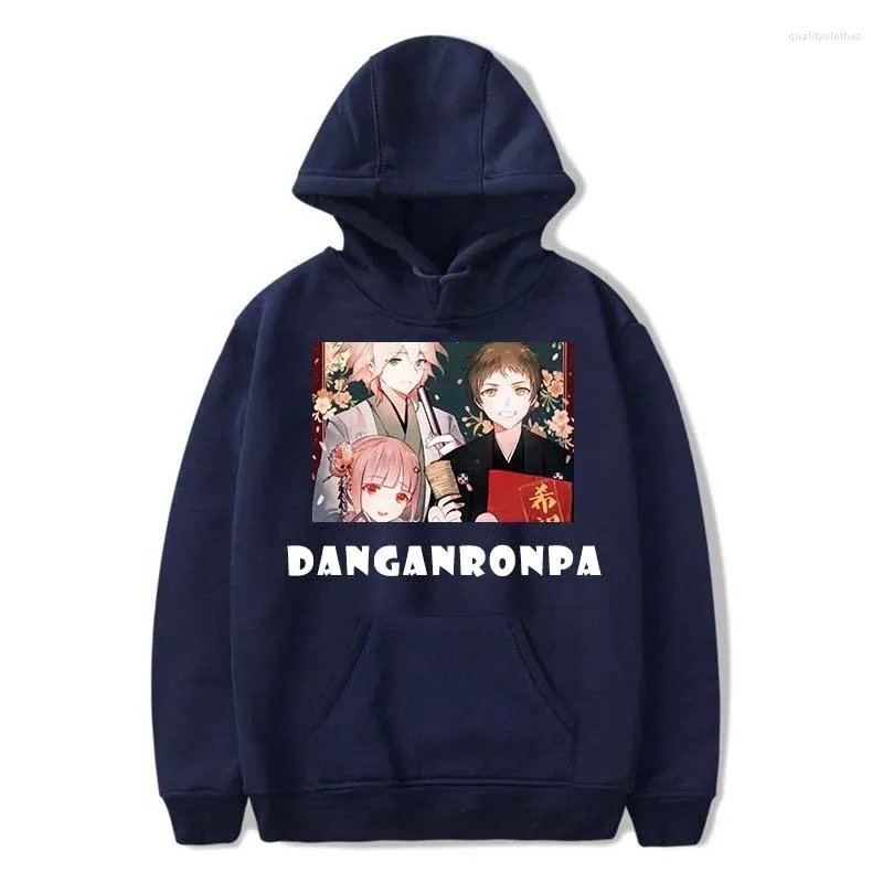 Herrtröjor danganronpa överdimensionerad hoodie tröja karaktär tryck solida lös travlar långärmad huvtröja streetwear hoody spel topp