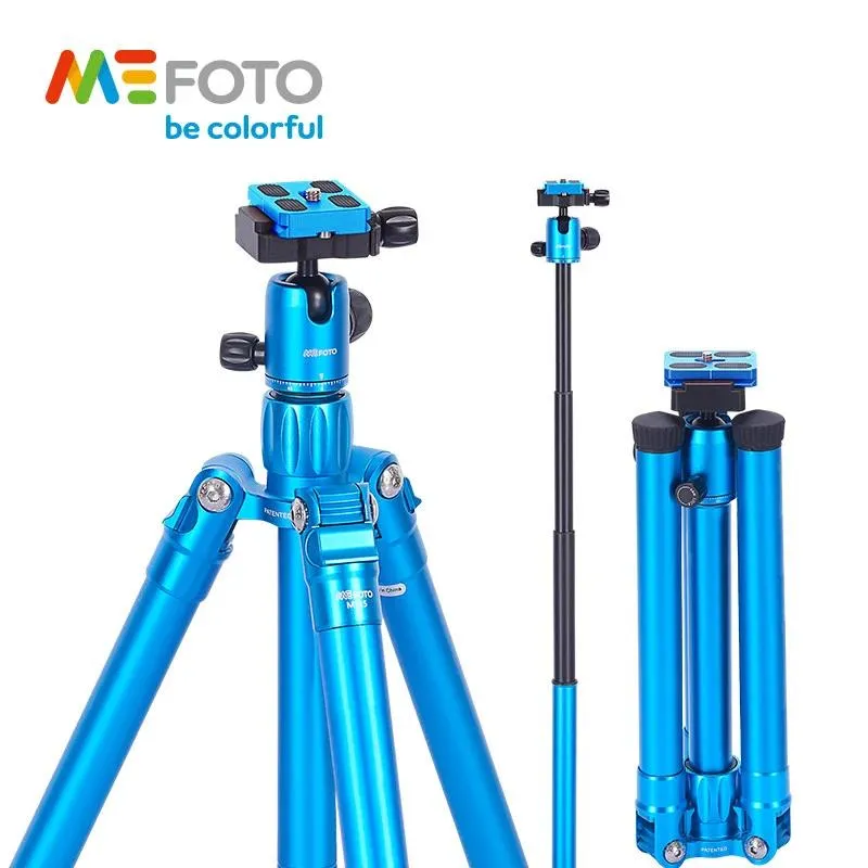 Innehavare MeFoto MF15 TripoD Reflexed Monopod Selfie Stick Mini Portable Camera Stand med Ball Head 5 Section Bärande väska