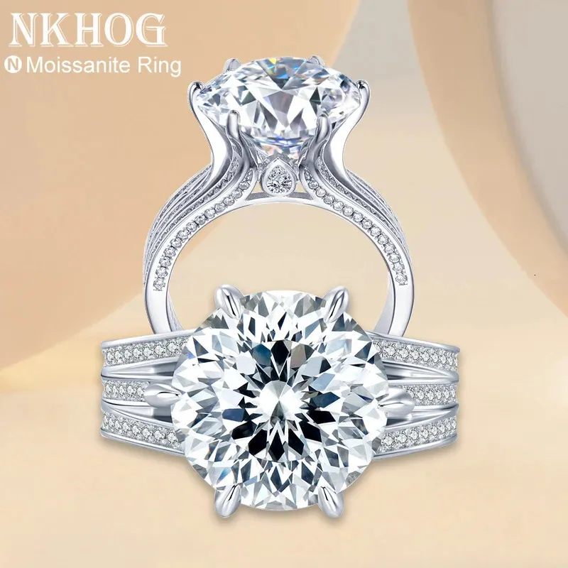 Anneaux de mariage Nkhog Sparkling 10 Carat Bague pour femmes 925 Sterling Silver Plaqué Pt950 Incolore Diamond Band Bijoux 231215