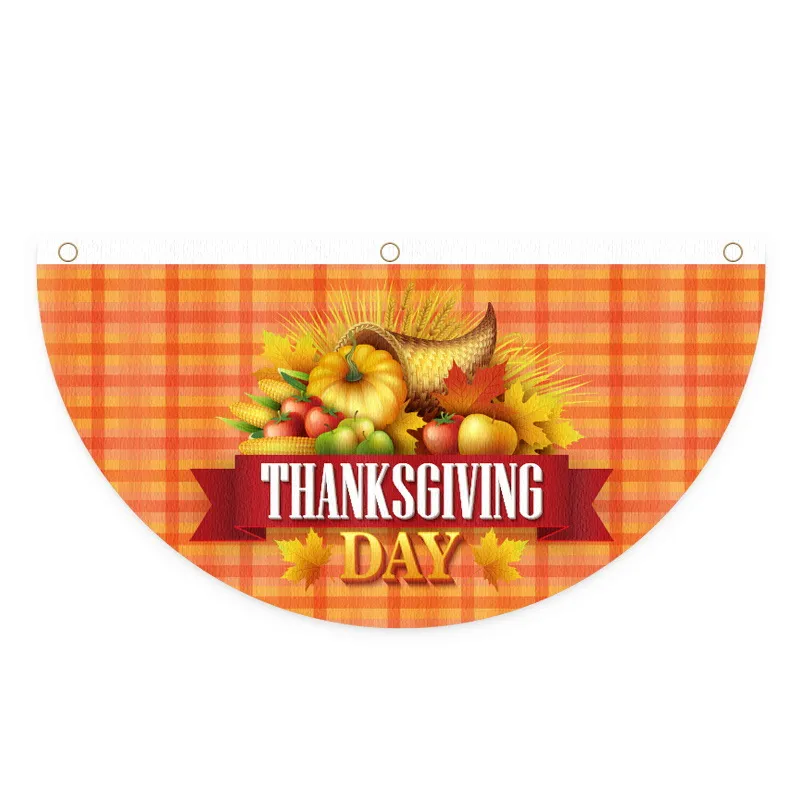 Drapeau en éventail de décoration de Thanksgiving, décoration extérieure, drapeau de jardin suspendu, impression de dessin animé créatif