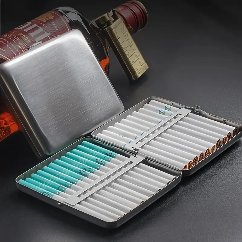 Etupa papierosów ze stali nierdzewnej 1PC dla mężczyzn, przenośne metalowe srebrzyste papierosy o pojemności, palenie akcesoriów