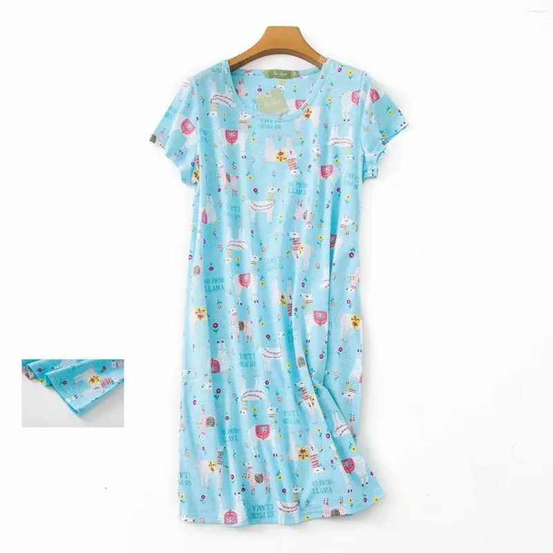 Chemise de nuit en coton pour femmes, 1 pièce, manches courtes, chemises de nuit, coupe ample, Sexy, imprimé Floral, pyjama