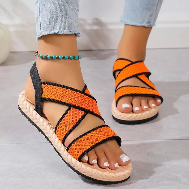 Sandalias de Mujer 2024, zapatos planos de verano informales para caminar, Zapatillas de playa a la moda con punta abierta, chanclas, Zapatillas con talón descubierto para Mujer