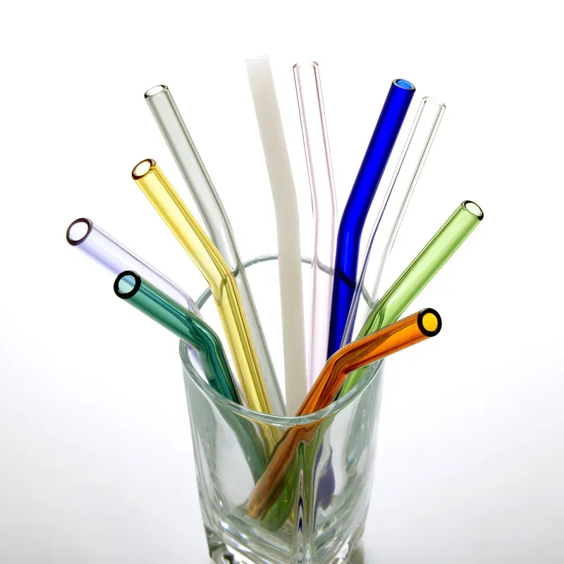 20cm Reusable Glass Drinking Straws Eco Friendly Curved Straight Milk Cocktail Straw