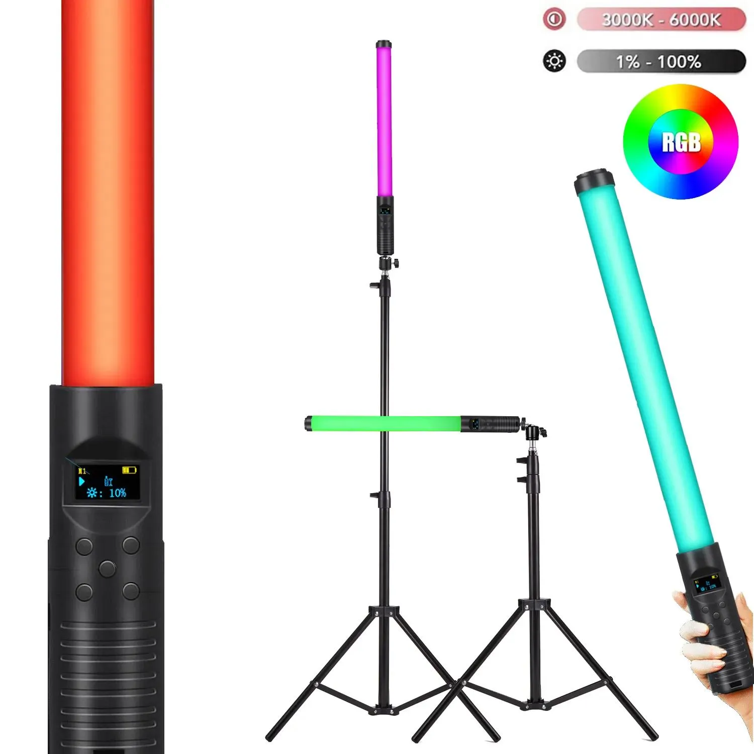 Stativen 50 cm 20 "RGB Handheld -LED -Video -Leuchtstab -Stock -Stockfotografie -Licht mit gebauter wiederaufladbarer Batterie 79" Stativfernbedienung