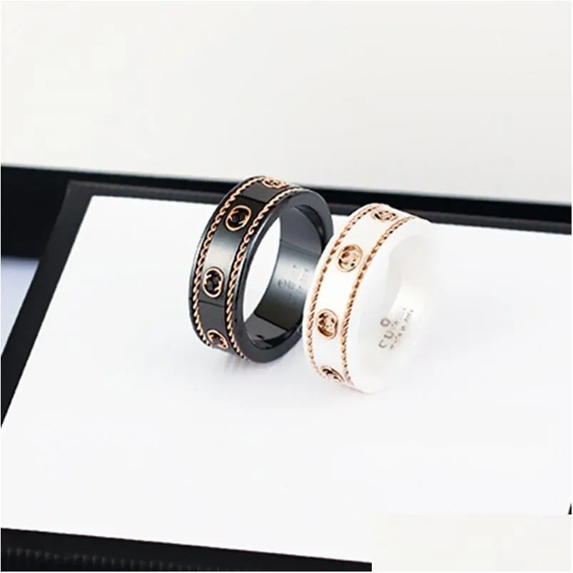 Band Rings Love Ring Y And Porcelain Men Jewlery Designer For Women Womens Rings Anniversary Gift G Double Black-And-White Ceramic Anc Dhq7E