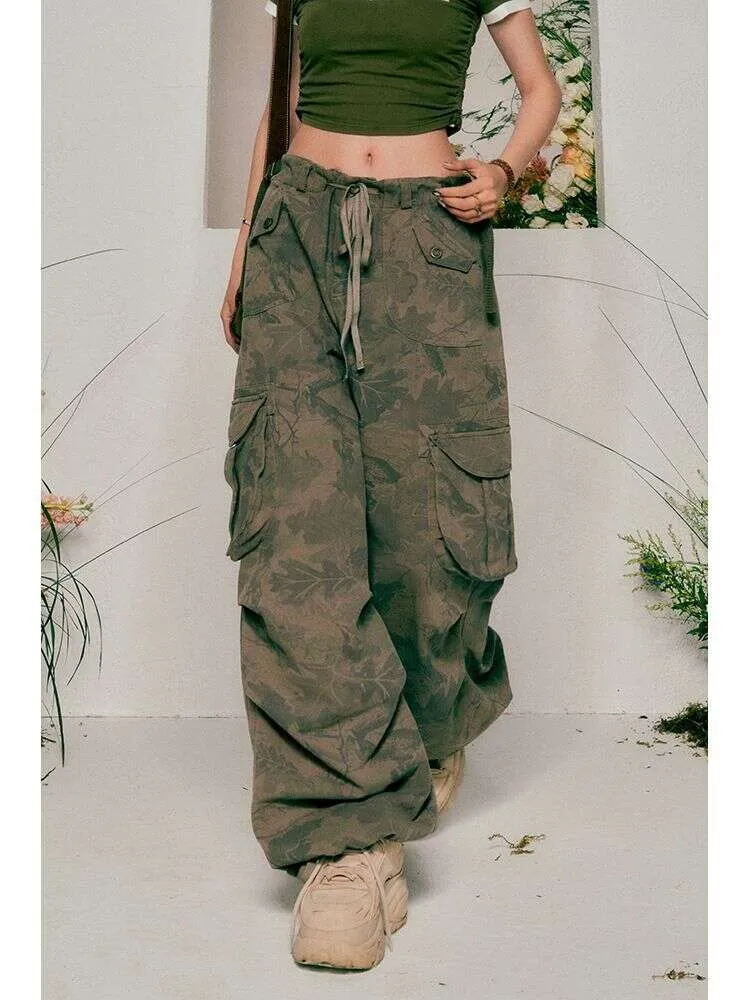 Amerikanische Neue Wasteland Wind Spice Girl Overalls Weibliche Y2K High Street Hiphop Hip Hop Camouflage Strahl Fuß Casual Breite bein Hosen