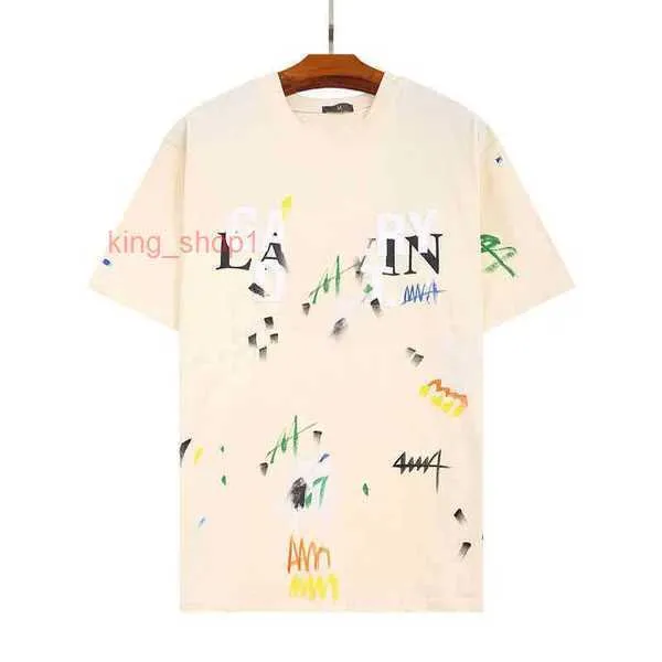 Lanvin Camiseta Designer 2023 Marcas de Moda Camiseta Glitter Rosa Letra Lanvin Co Marca Pintada à Mão Graffiti Splash Ink Angel White 2 3 QRTE