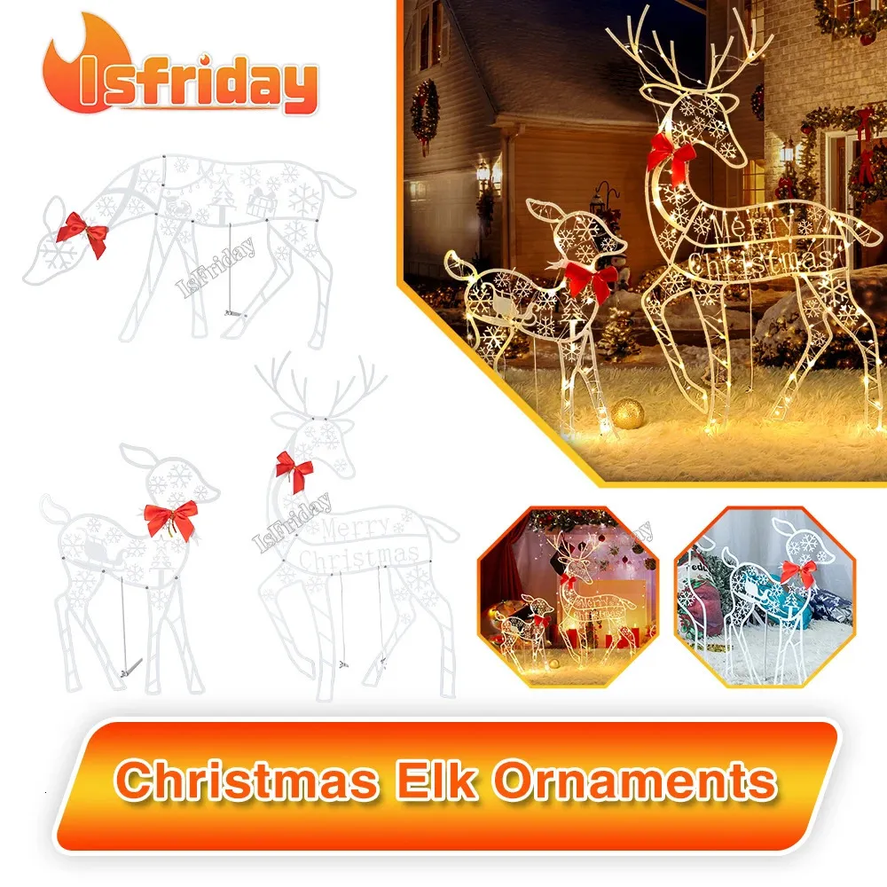 Garden Decorations: 3-Piece Handmade Iron Art Elk Deer Christmas Decor ...