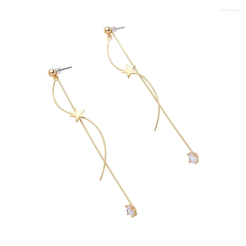 Boucles d'oreilles pendantes tendance pour femmes, Design simple, étoile en Zircon, fait à la main, vente en gros, bijoux cadeaux de Date