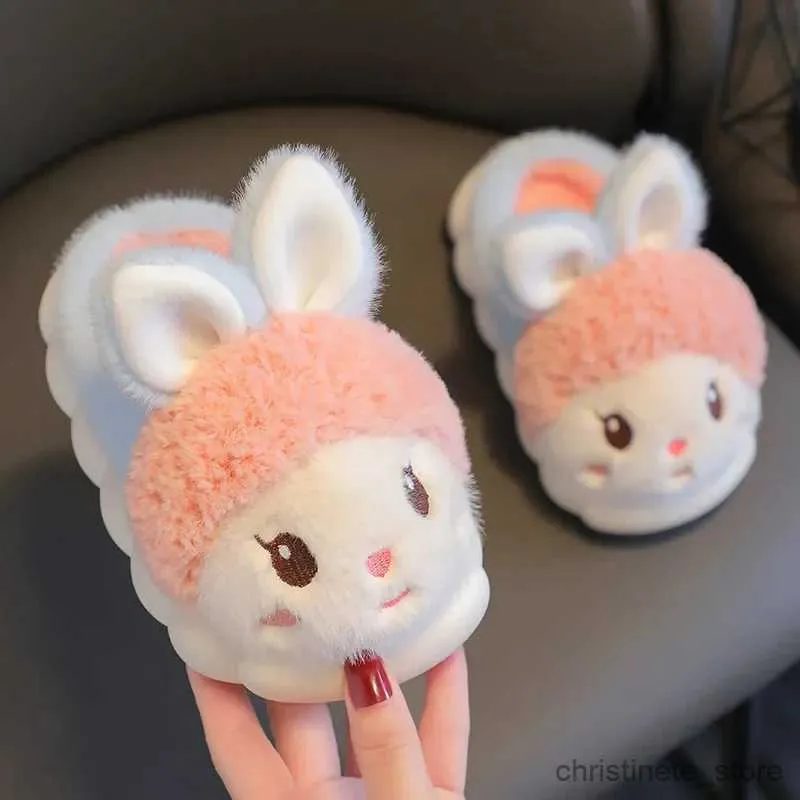 Slipper Children's Cotton Slippers Princess Shoes Warm Kids Winter Cute Rabbit Cartoon Furry Slippers Little Girl Soft Sole Baby Shoes R231216