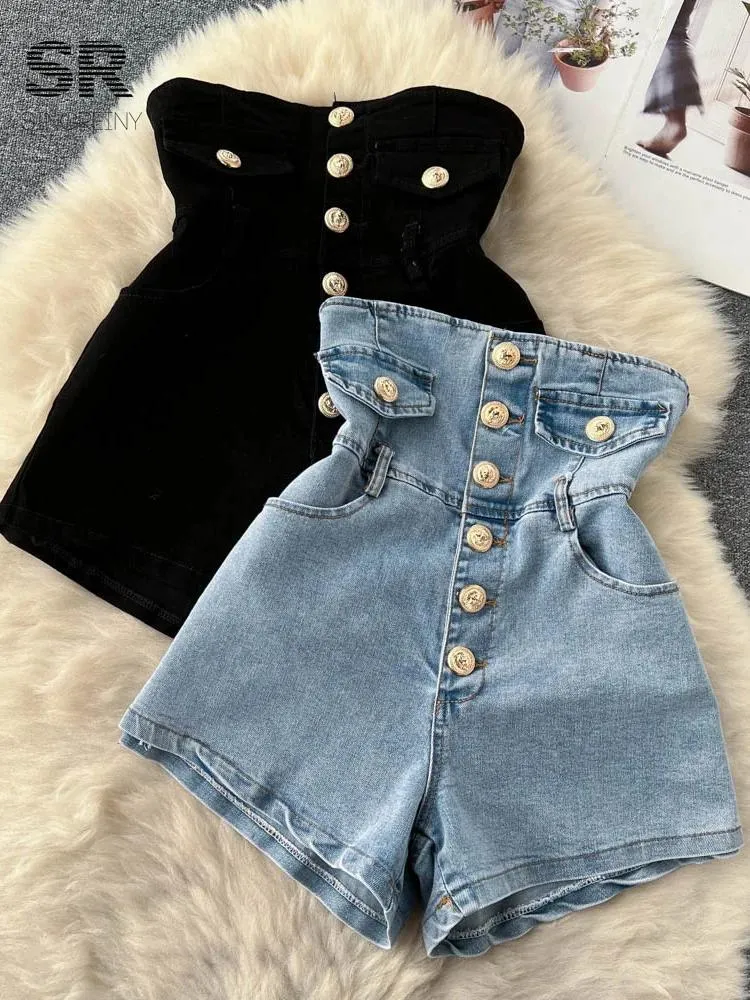 Jeans Singreiny Hoge Taille Ontwerp Sexy Jeans Shorts Dames Knoopzakken Chique Korte Broek 2022 Ladie Vintage Blauwe Bodycon Denim Shorts