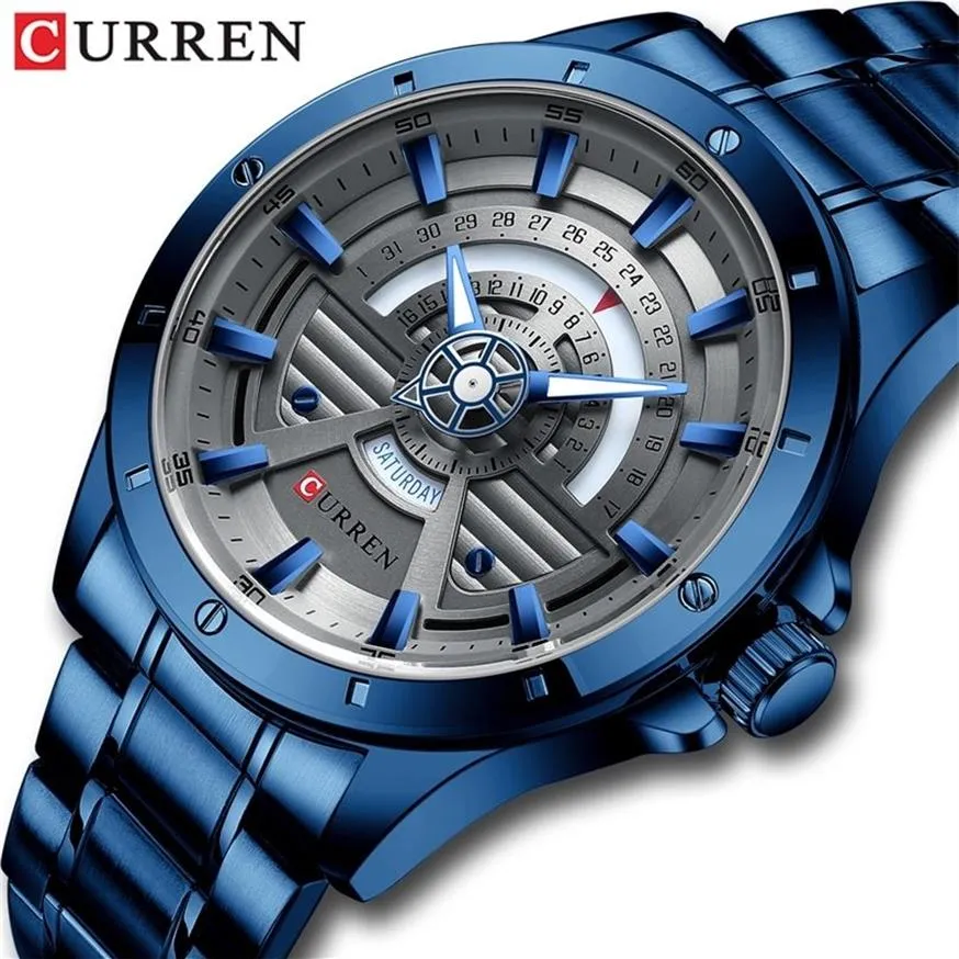 Curren Fashion Casual Quartz zegarki ze stali nierdzewnej daty i tydzień Zegar Zegar Kreatywnego marki na rękę dla mężczyzn 2103102433