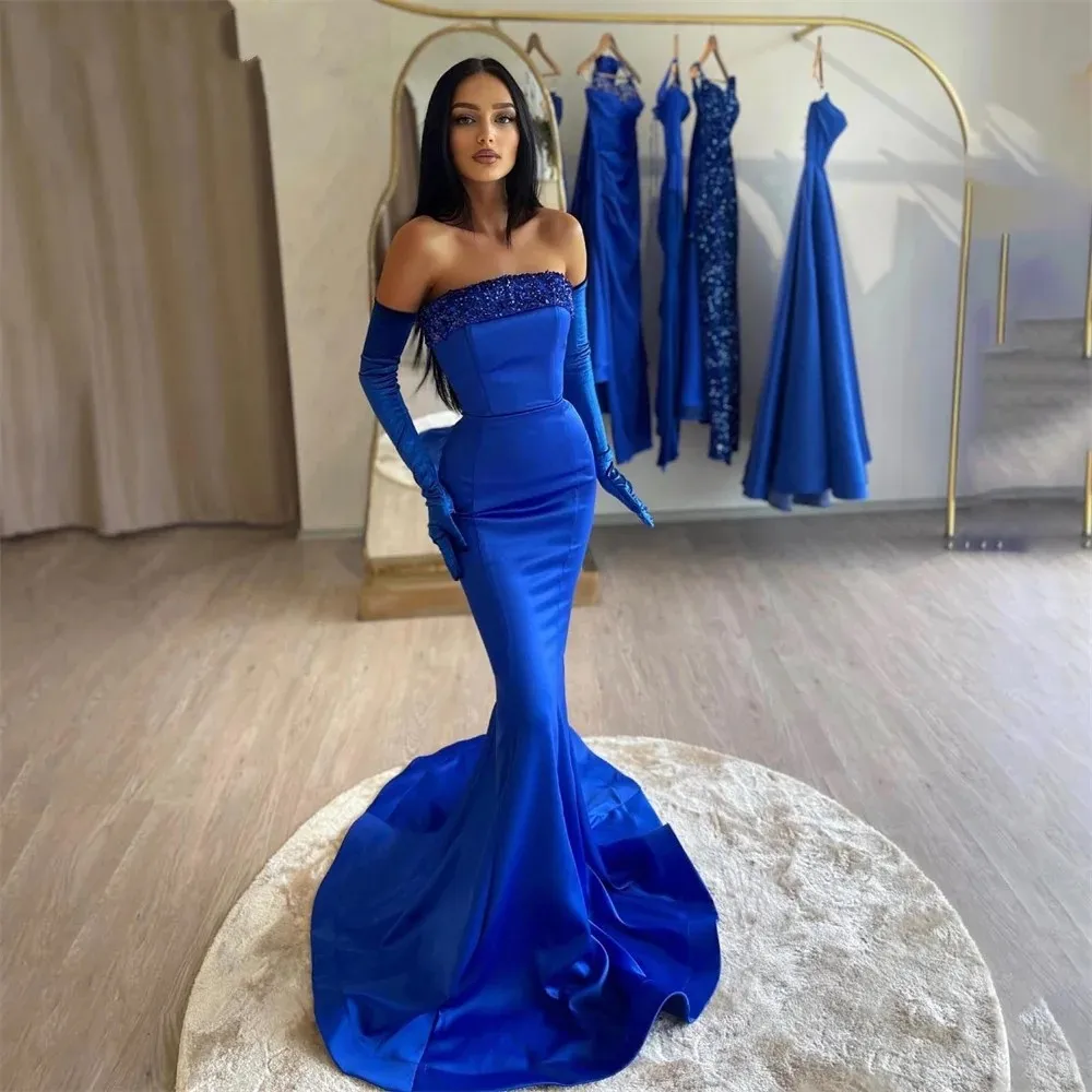 Royal Blue Mermaid Evening Dress Strapless Beading Sequins Satin Floor-Length Women Prom Gown from Dhgate Evening Dresses - price 90.46 Royal Blue Mermaid Evening Dress Strapless Beading Sequins Satin Floor-Length Women Prom Gown from Dhgate Evening Dresses - price 90.46