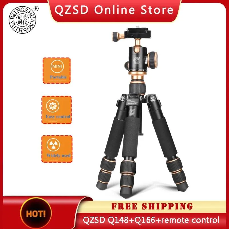 حاملي QZSD Q148+Q166 Aluminy Alloy Table Mini Tripod Triped Light Weight Short Tripod Monopod Selfie عصا مع التحكم عن بُعد