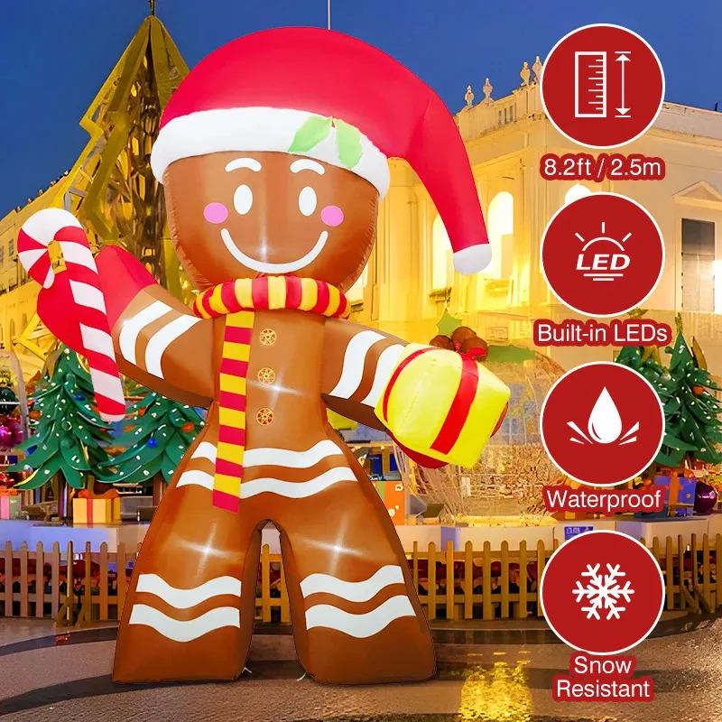 Christmas Decorations Glowing Inflatable Gingerbread Man LED Xmas Blow Up Yard Ornament For Outdoor Indoor Party Garden Decoration 231216