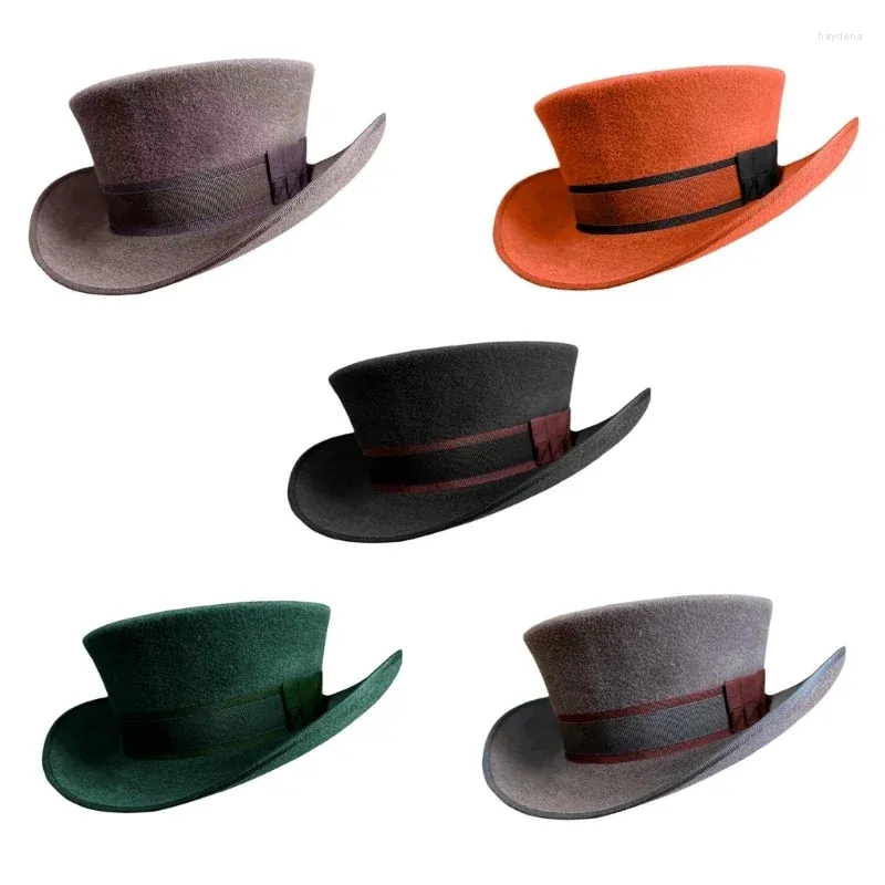 Bérets Vintage Fedora chapeau laine à bord court Western Cowboy haut polyvalent pour le dîner en plein air tenue décontracté J78E