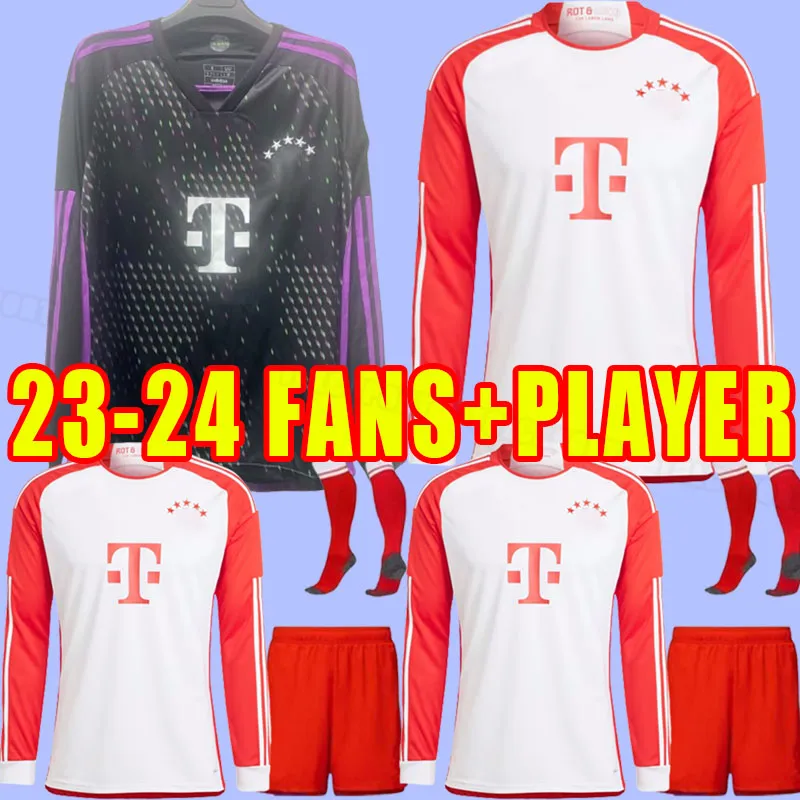 23 24 Camisas de futebol do Bayern Munique DE LIGT SANE 2023 2024 camisa de futebol GORETZKA GNABRY KIMMICH fãs de manga comprida conjunto completo em casa fora de casa terceira versão do jogador dos fãs