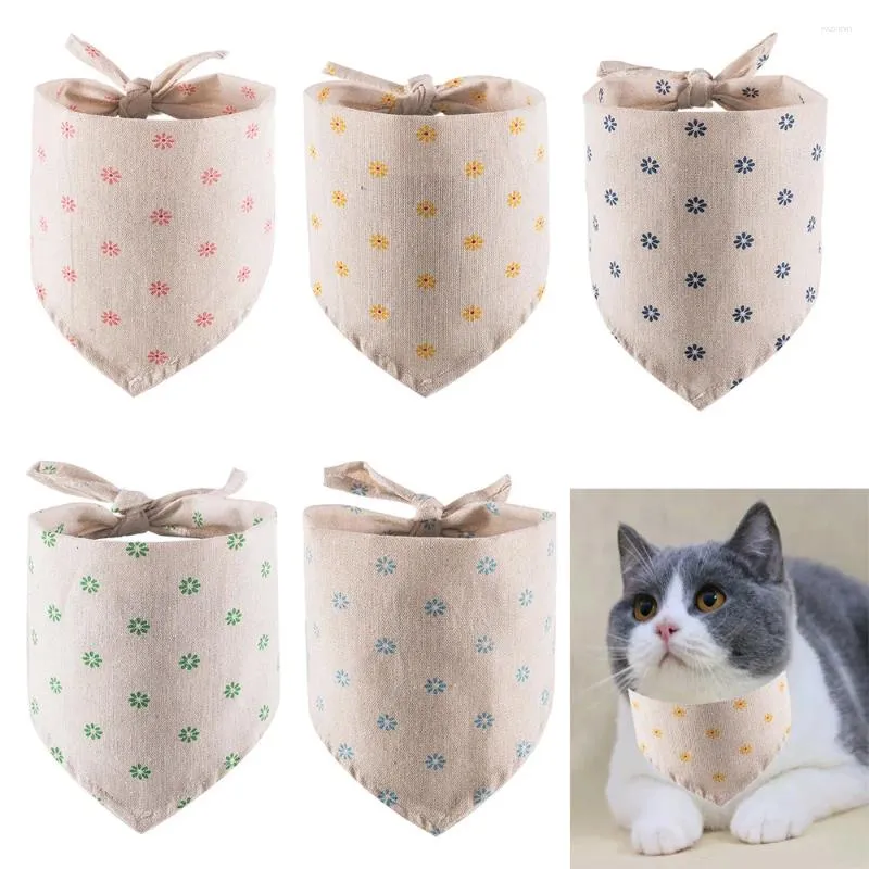 Vêtements de chien 1PC Pet Bandana Foulard Collier de chat Daisy Imprimer Coton Lin Triangle Bavoir