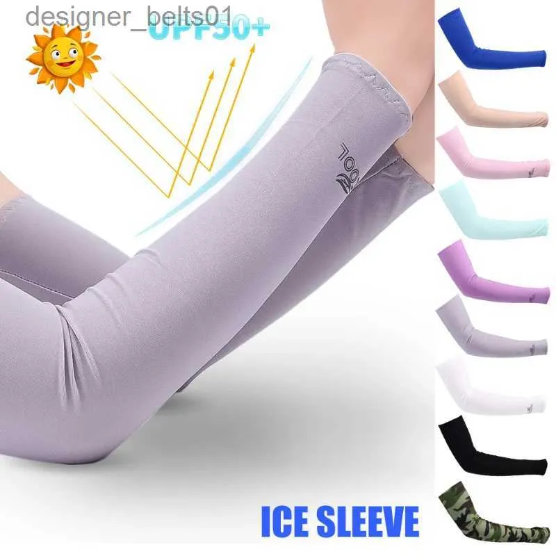 Rękawy rękawowe Summer Summer Cool Suncreen Sleeve Men Men Solid Color Anti-Ultraviolet Cycling Biegle Ramię cieplejsze lodowe jedwabne rękawy Elastyczne 231216