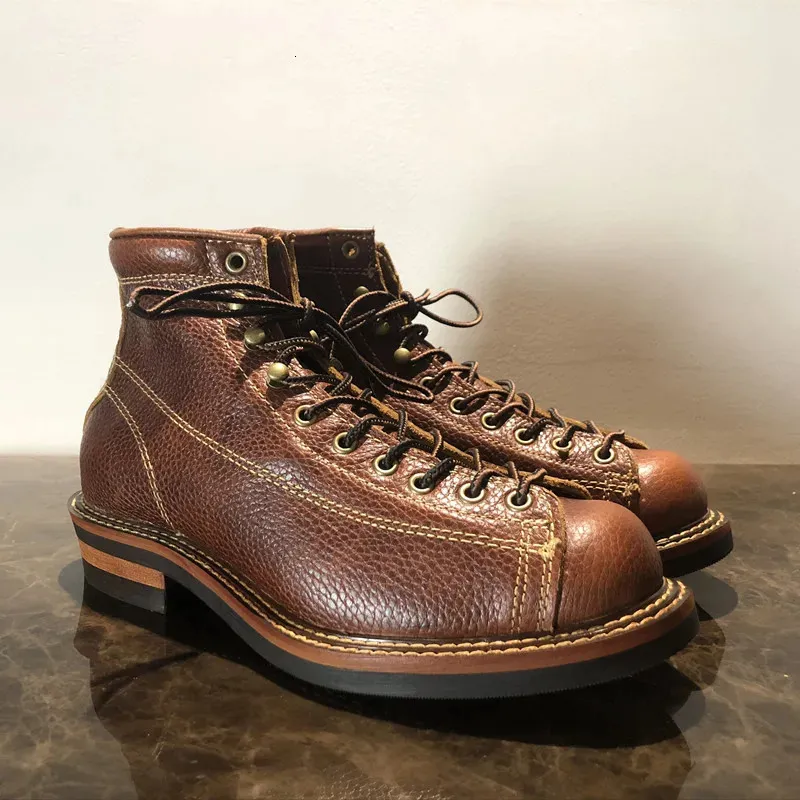 Bottes Hommes Printemps Hiver Chaussures Bout Rond Top Qualité Vintage En Cuir Véritable Vachette Bottines Casual Moto Bottes Unisexe Grande Taille 231216