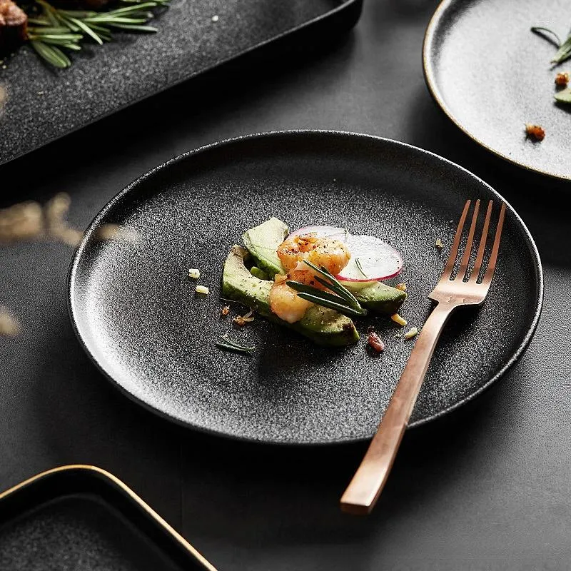 Тарелки черные хрустальные матовые глазурованные стейки западные блюда домашняя японская креативная тарелка плоская посуда El