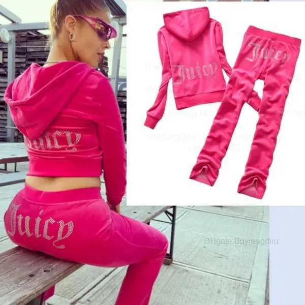 Juicy Womens Tracksuit Autumn Spring Women Sporting Suits Slim Casual Velvet Tracksuits Hooded Collar Jogging Sportwear Suit G2CX