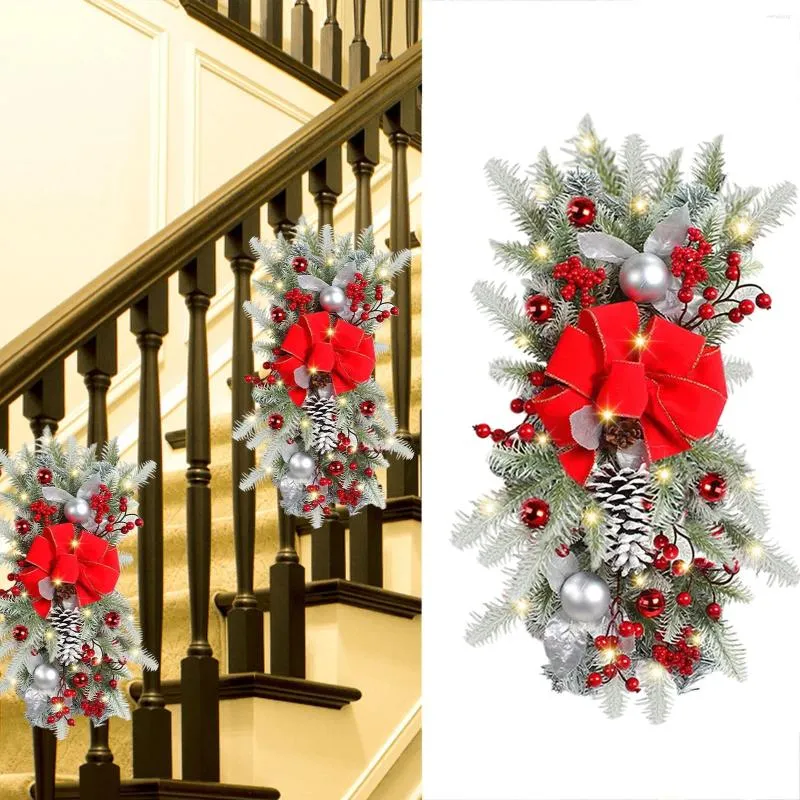 Flores decorativas o sem fio prelit escada guarnição natal grinaldas iluminadas solares para ao ar livre festa selvagem grinalda coração porta da frente grande