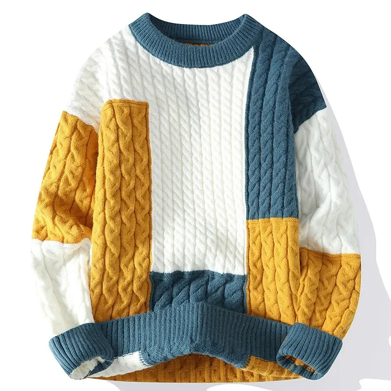 Мужские свитера, осенние мужские свитера с косой, модные пуловеры, зимние толстые вязаные свитера, уличная одежда, однотонный теплый джемпер с круглым вырезом, пуловер 231215