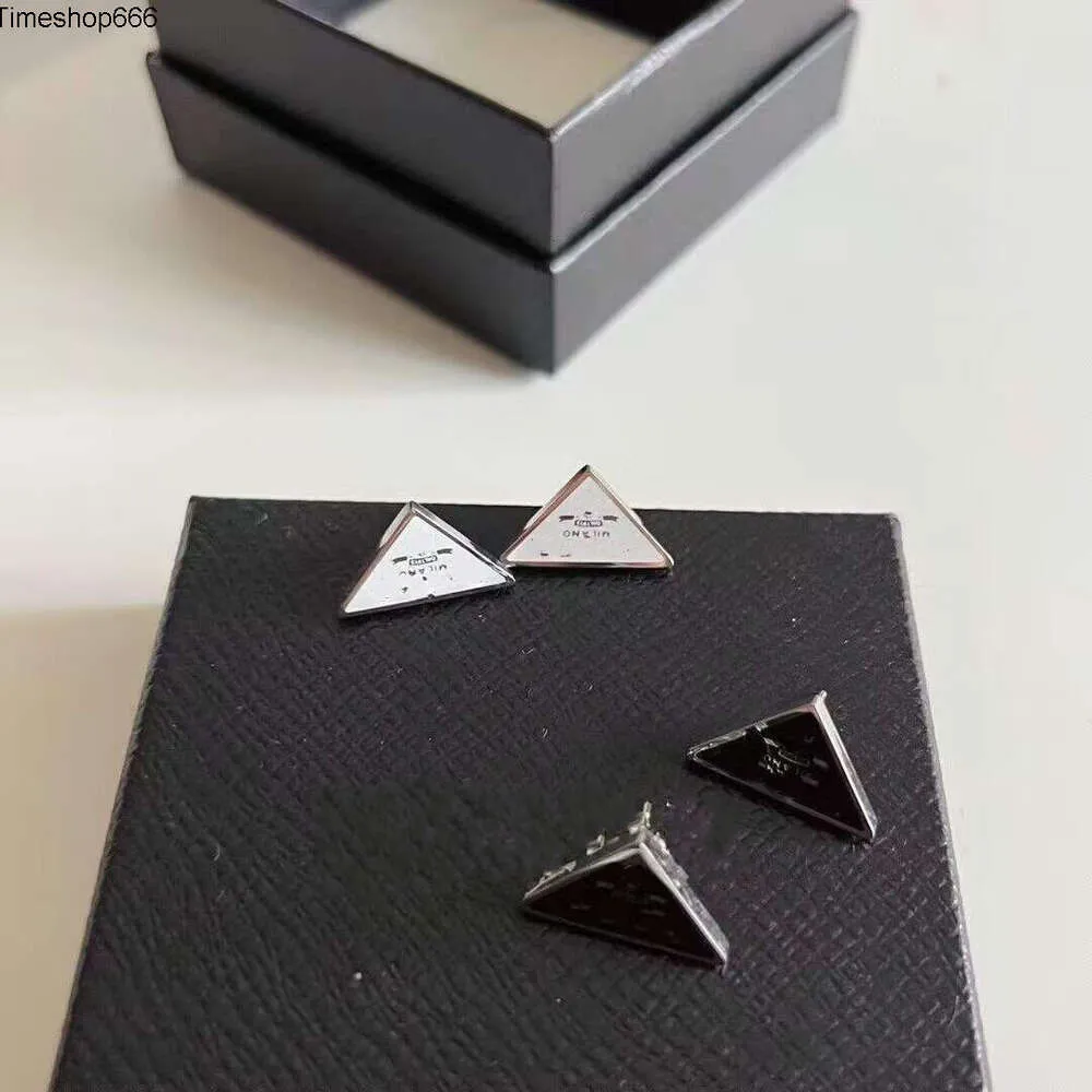 Brand Triangle Symbol Design Black White Stud earrings Female Male letter carved pendant earrings Girl Wedding Jewelry s925 Silver Needle earrings Female designer