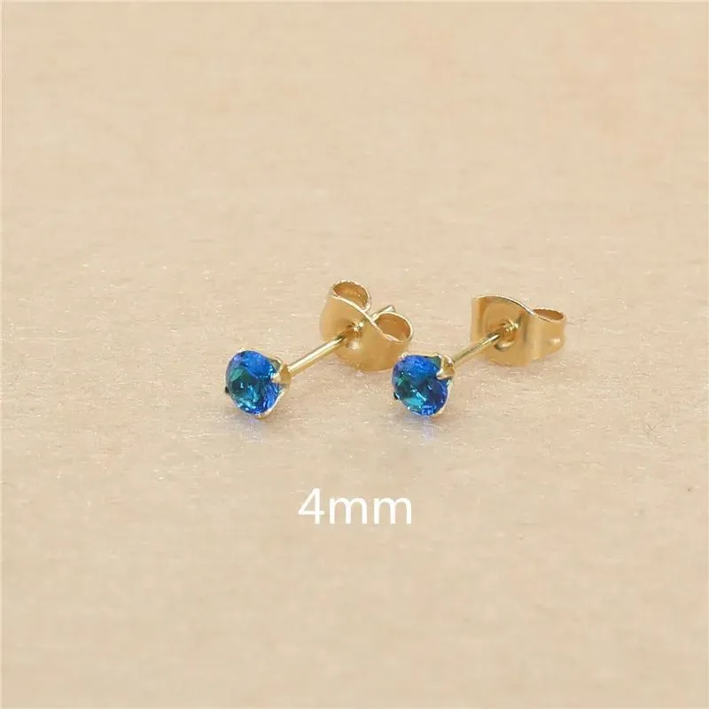 Charms 4mm Aaa Round Colorful Blue Red Zircons Stud Earrings with Stianless Steel Needle Brief Jewelry 20 Colors for Choose No Allergy