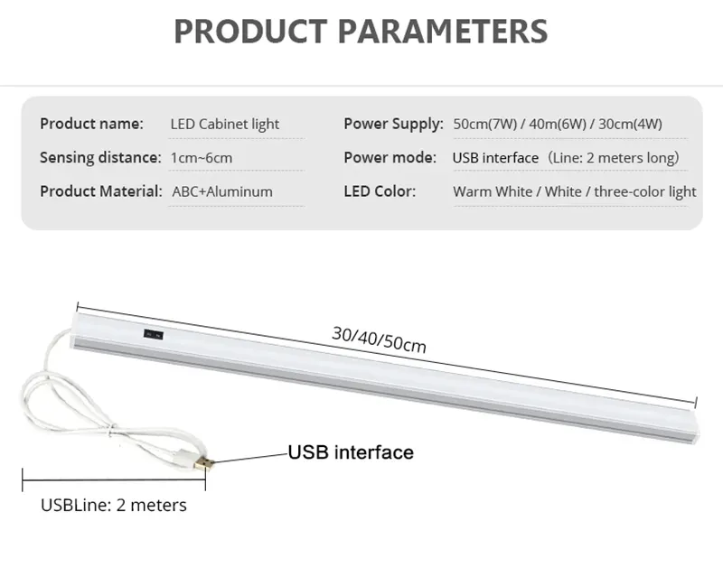 30 40 50 cm Hand Sweep Motion Sensor Under Cabinet Lights LED Hard Bar Night Lamp For Kitchen Bedroom Wardrobe Closet Background Atmosphere Lamps