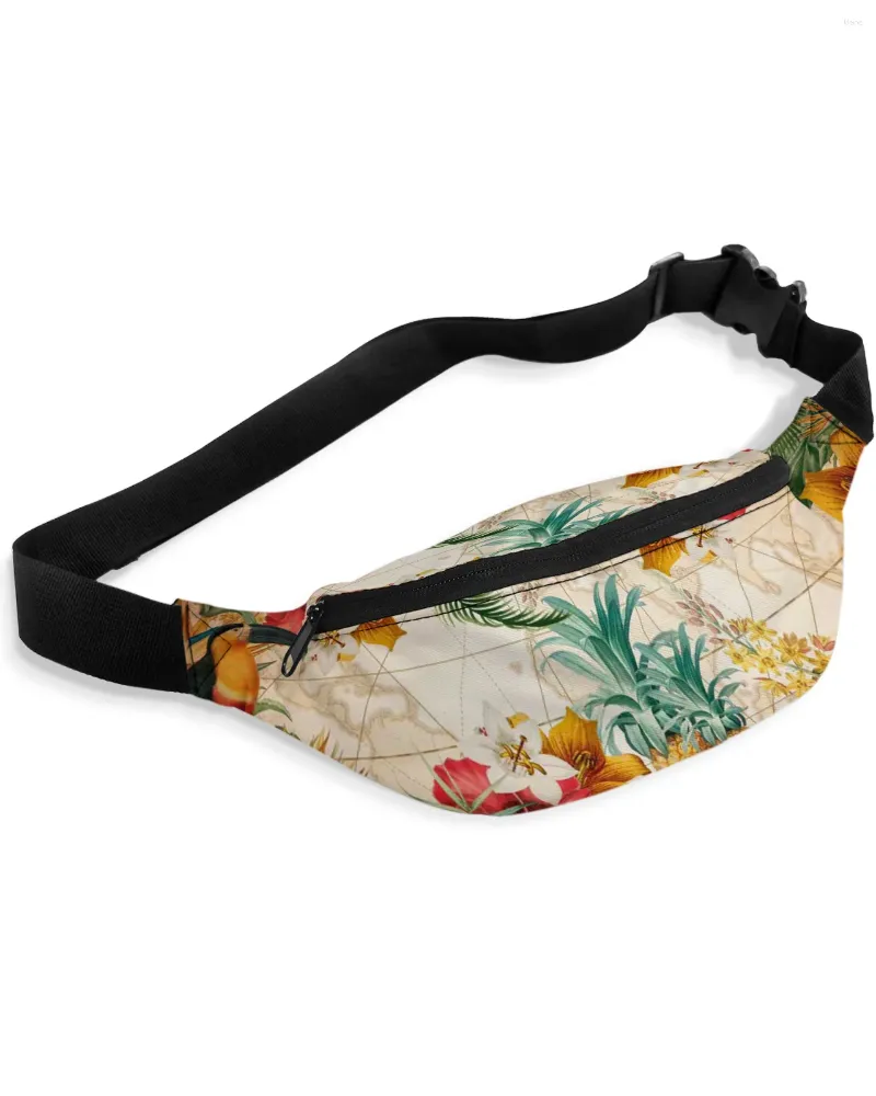 Sacs de taille Toucan fleur fruits ananas carte Packs sac à bandoulière unisexe messager décontracté mode Fanny Pack pour les femmes