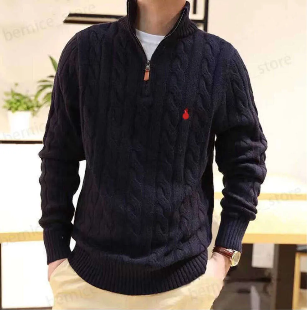 Suéter dos homens Mens Sweater Designer Polo Half Zipper Ralphs Hoodie Manga Longa Malha Cavalo Twist Alto Collar Homens Mulher Laurens Bordado Moda 9925ess