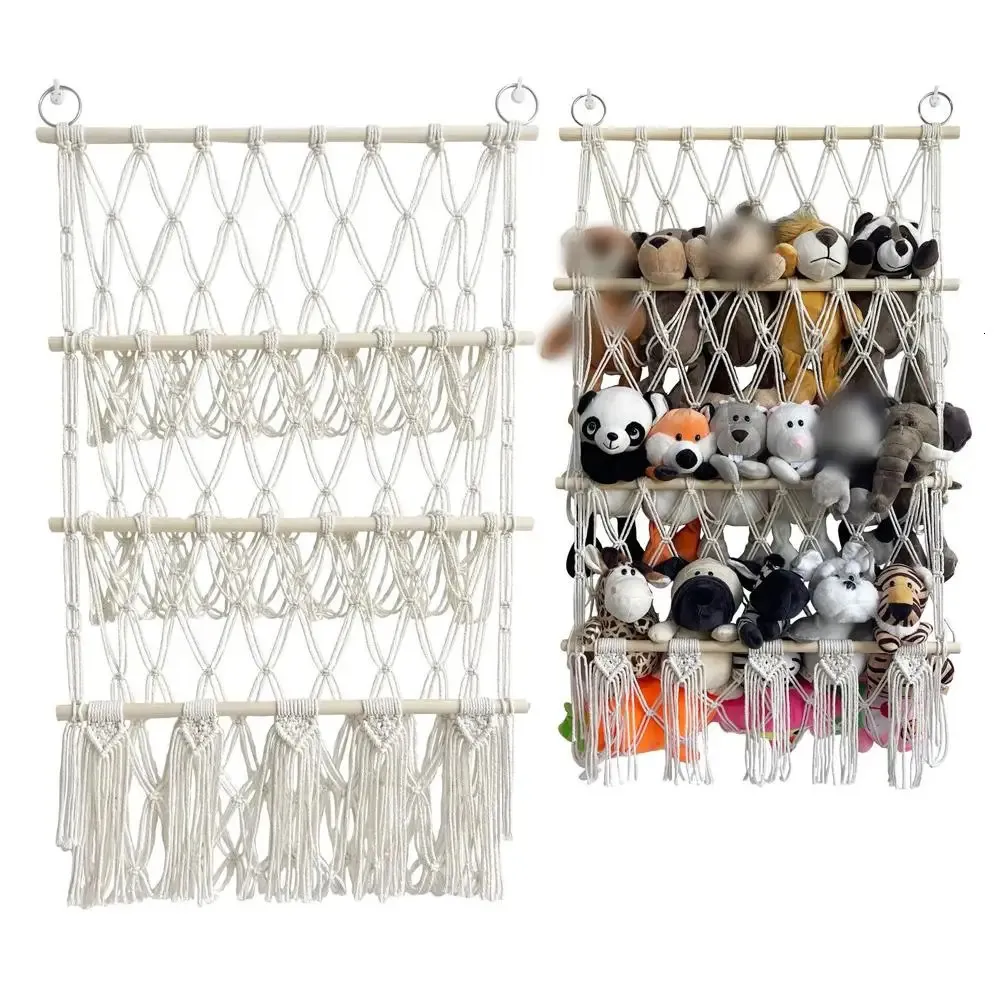 Filet De Rangement Pour Peluches Et Jouets - 150x100 Cm, Coton, Avec 3 Crochets, Hamac Suspendu Pour Chambre D'enfant