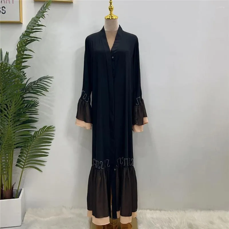 Etnische Kleding Open Abaya Kant Moslim Vrouwen Lange Mouw Maxi Jurk Turkije Arabische Kimomo Vest Islamitische Kaftan Gewaad Jalabiya Caftan Eid