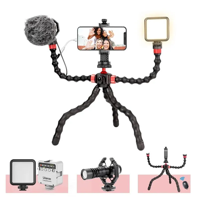 Hållare Ulanzi Vlogging -kit för smartphone avtagbar bläckfisk stativkit videor Video Live selfie Fill Light Filmmaking Kit med Mic LED -ljus