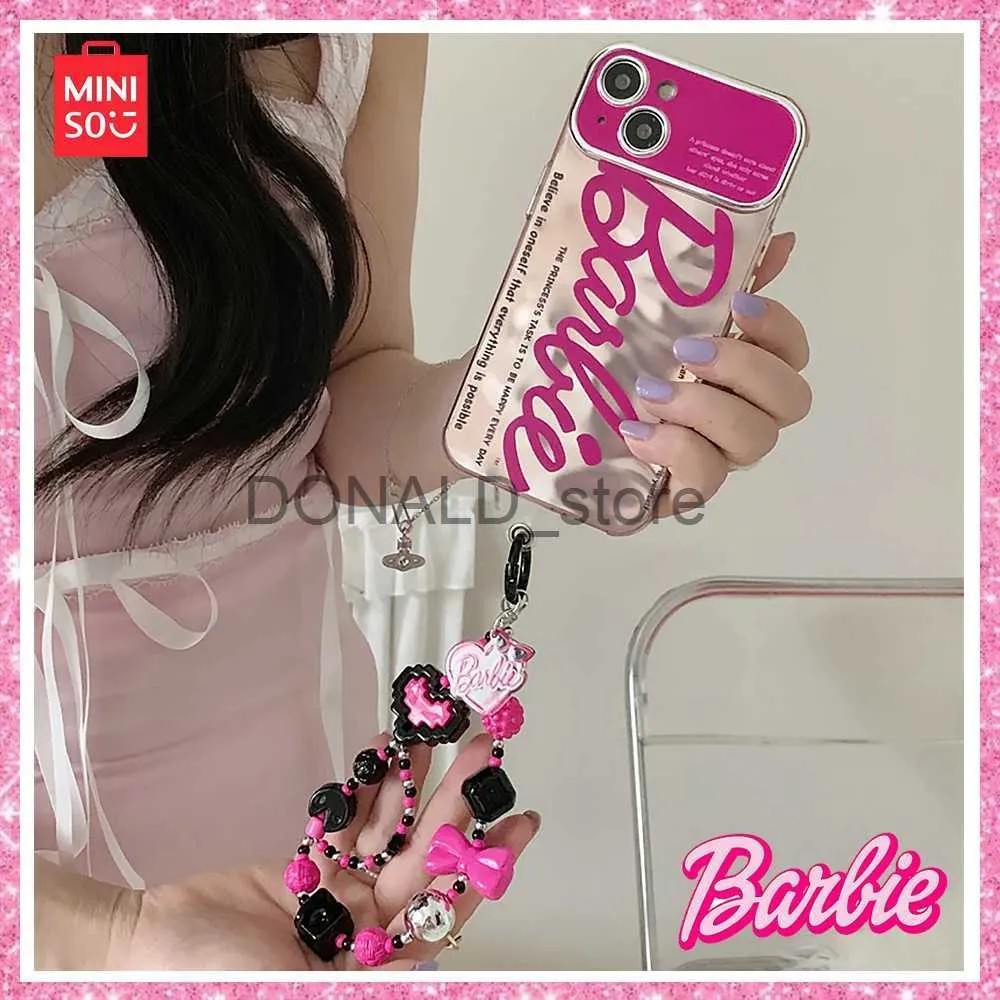 Чехлы для мобильных телефонов Фигурки игрушек 2023 Новый Miniso Barbie  Sweet Cool Girls Розовая английская цепочка Fashion Iphone 131415 Чехол для  ...