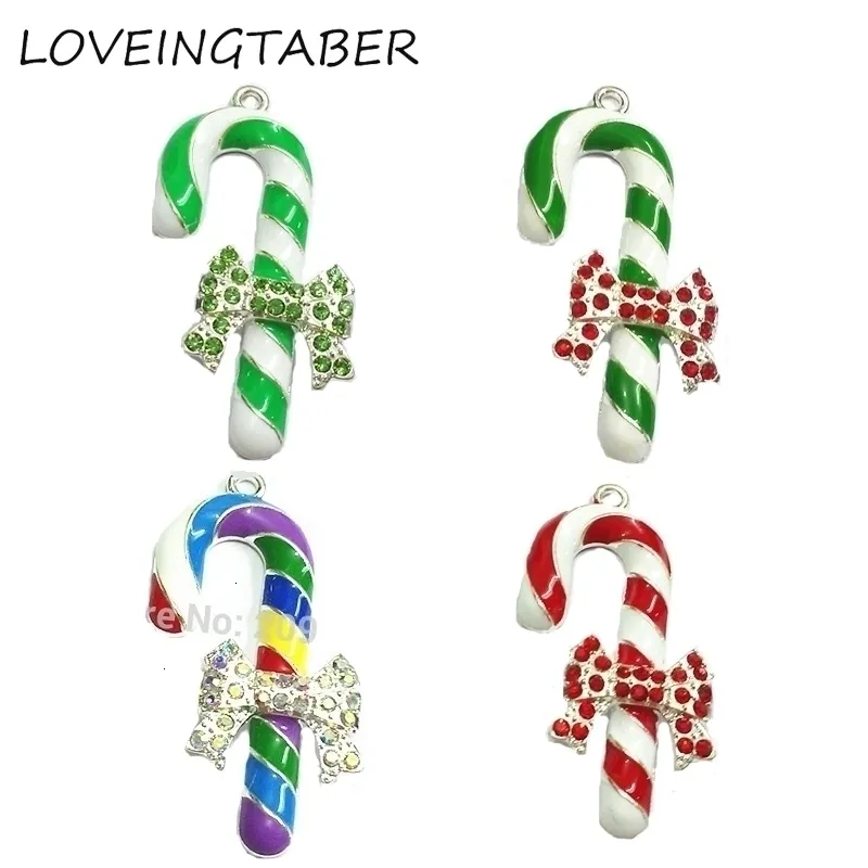 Charms wählen Sie zuerst die Farbe 50 mm * 30 mm, 10 Stück/Lot, Emaille-Strass-Canes-Anhänger für Weihnachtshalskette 231204