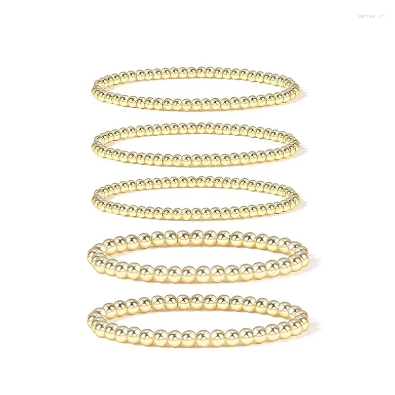 Strand Badu Gold Beads Bracelet For Women 14K Plated Ball Beaded Stretchable Elastic Fashion Jewelry Gifts