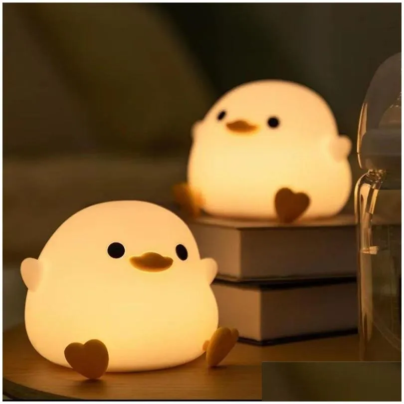 Autre organisation de ménage Doudou Duck Sile Induction Night Light Ambiance Chambre Chevet USB Charge Sleep Pat Drop Deli Dh28T